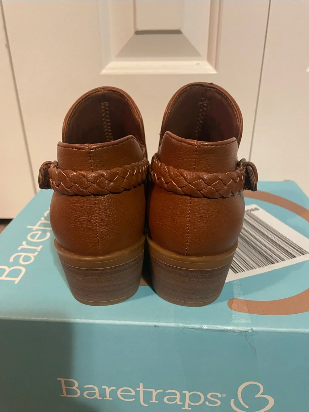 BareTraps Brown Leather Ankle Booties with Braided Strap